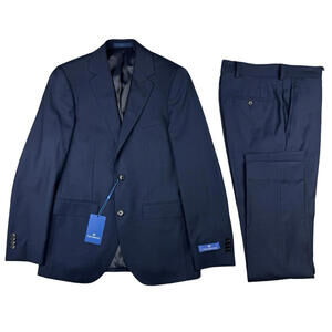 Paul Betenly Slim Fit 2-Piece Suit Wool Blue Check Size US 36 R | 29 W